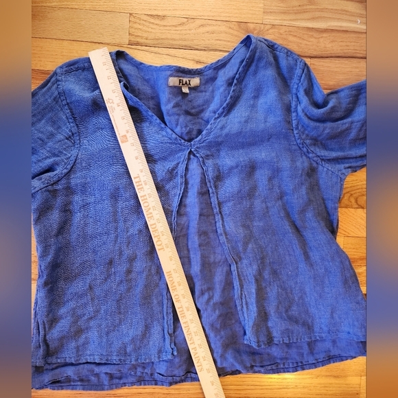Flax linen tunic top blue vneck size large minimalist lagenlook - Picture 7 of 8